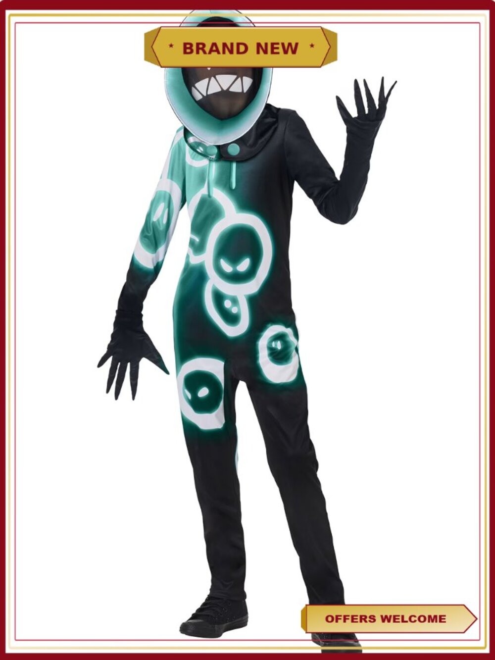 Fortnite Grimey 4 Piece Halloween Costume Kids Boys Size XL Jumpsuit Hood Gloves